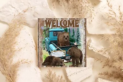 Welcome Bears Handmade Wood Mini Small Sign Cabin Rustic Wildlife Decor • $12.48