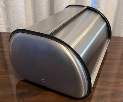 Stainless Steel Bread Box Holder 17” Roll Up Top Lid Bread Bin Container EUC • $26.95