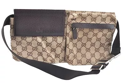 Authentic GUCCI Vintage Waist Body Bag Purse GG Canvas Leather 28566 Brown K6276 • $911.61