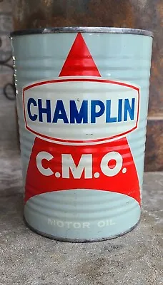 Vintage N.O.S. Champlin  Ribbed Motor Oil Tin Can Enid Oklahoma Quart Qt  Full • $36.50