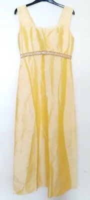 £25 • Buy Ladies Pale Yellow Silk Evening Dress With Sequin Detail - Size S-M
