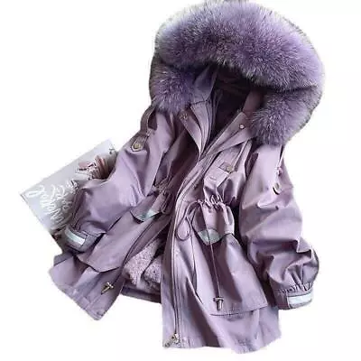 Women Hooded Warm Rabbit Fur Lining Parka Raccoon Fur Collar Outwear Jacket Coat • $149.45