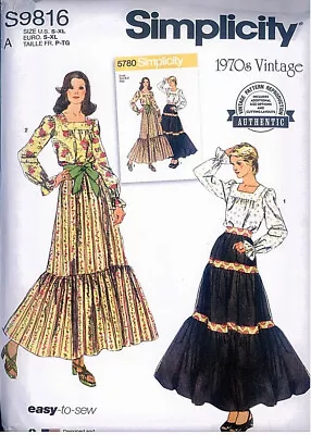 Simplicity 9816 Vintage Retro 70s Maxi Skirt Blouse Sewing Pattern Misses 8-22 • $8.99