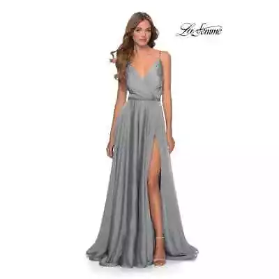 La Femme Womens Chiffon A Line Prom Dress 2 Silver Pleated Formal NWT FLAWS • $68