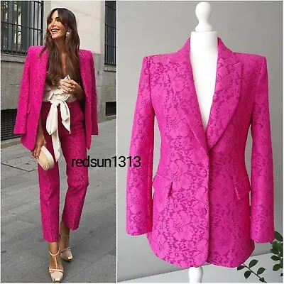 Zara Fuchsia Lace Fitted Blazer Jacket Size M • $113.65