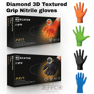 Mercator Nitrile Gloves Orange Black Green Blue Grip Heavy Duty Strong Mechanics • £19.99