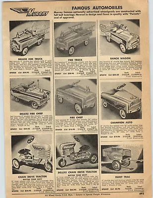 1959 PAPER AD Pedal Cars Murray Champion Auto Ranch Wagon Fire Chief Tractor • $14.98
