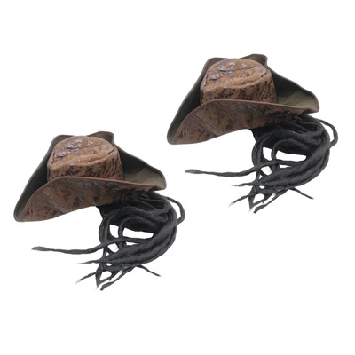 £12.68 • Buy Pirate Hat Artificial Leather With Braids  Wig Jack Sparrow For Theme Party