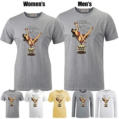 SAILOR JERRY TATTOO RETRO Skull Wine Print T-shirts Mens Womens Graphic Tee Tops • $27.49