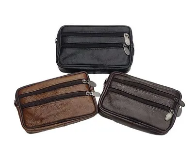 Unisex Flat Leather Belt Pouch Card Cash Holder Travel Holiday Pouch Small Bag • £11.69
