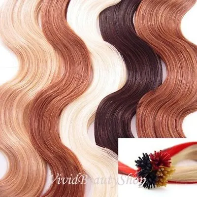 50 I Stick Tip Body Wave Wavy Micro Rings Beads Link Remy Human Hair Extensions • £59.87