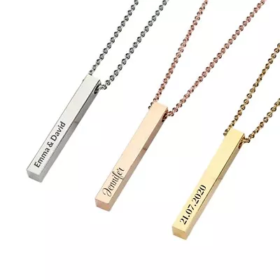 Personalised Name Bar Necklace Custom Engraved Jewellery Gift UK Made & Dispatch • £7.99