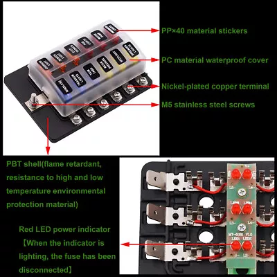 NEW 12-Way Blade Fuse Box Block Holder LED Indicator Car Auto Marine Waterproof • $10.99