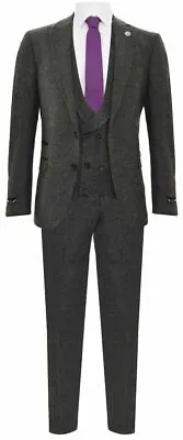 Mens Grey 3 Piece Tweed Suit Vintage Harringbone 1920s Retro Peaky Blinders • $189.99