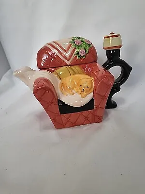 Mini Ceramic Teapot With Cat On Chair • $11.20