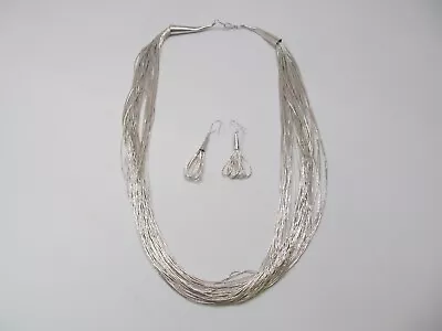 Vintage Sterling Silver Liquid Silver Heishi Necklace 23  And Earrings • $65