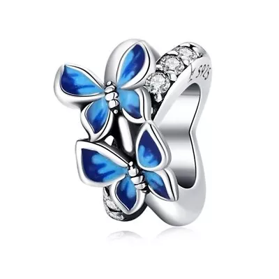 SOLID Sterling Silver Sparkling Blue Butterfly Spacer Charm By YOUnique Designs • $26.99