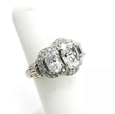 Judith Ripka Sterling Silver 925 Large 3 Stone Oval Cubic Zirconia Ring O272 • $100