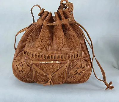 Moroccan Leather Bucket Bag  Handmade Bag  Vintage Purse Leather Shoulder Bag • $69.99