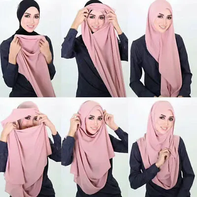 Muslim Instant Two Loop Chiffon Shawls Two Face Hijab Malaysia Scarves Scarf • $5.45