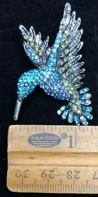 Vintage Hummingbird Brooch Pin Aqua Blue Crystal Glass Rhinestone • $11.99