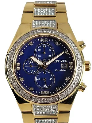 CITIZEN ECO DRIVE CHRONOGRAPH Men's 41mm   Blue Dial Gold Tone  Water R 5 Bars  • $295