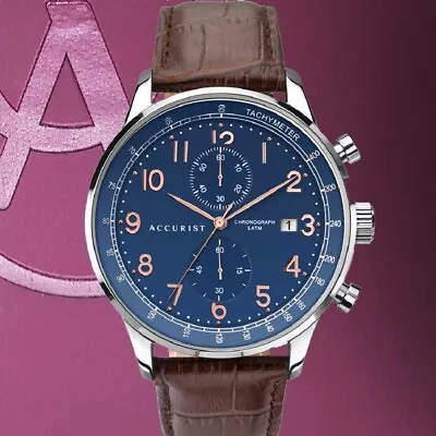 Accurist 7196 NEW DESIGN ! Chronograph Blue Dial RRP£139.99 Mens Watch 2Yr Guar • £69.90