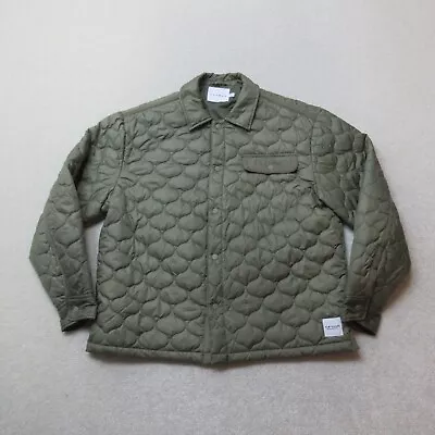 Topman Quilted Jacket Mens Medium Green Khaki Snap Outdoors Padded Casual Coat • $24.88