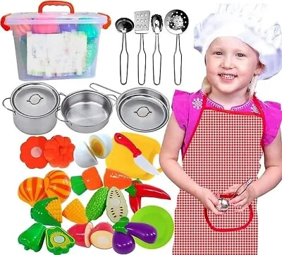 $23.99 • Buy Kitchen Pretend Play Toys With Stainless Steel Cookware Pots And Pans Set