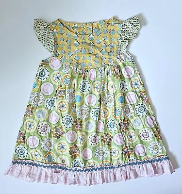 Matilda Jane Platinum 6 Green Yellow Spring Floral Flutter Dress LA1-150 • $25.49