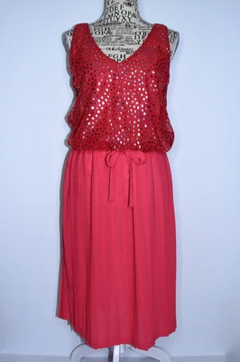 $5 • Buy Vintage Size 10 Women's Dress Pink Silver Spot Blousen Sheer Knife Pleat Skirt