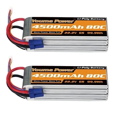 2pcs 22.2V 6S 4500mAh LiPo Battery 80C EC5 For RC Helicopter Airplane Car Truck • £109.99