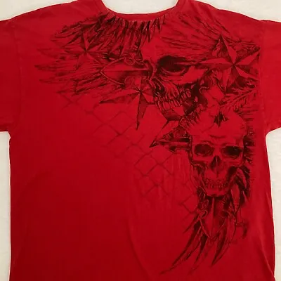 MMA Elite Shirt Mens XL Red Short Sleeve Crew Neck Skull Grunge Y2K Tribal Tee • $39.97