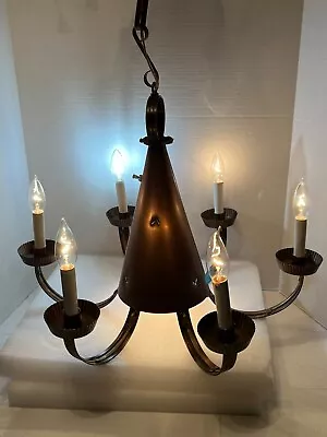 Vintage Mid Century 6 Arm Punched Copper Candle Chandelier With Center Light MCM • $265