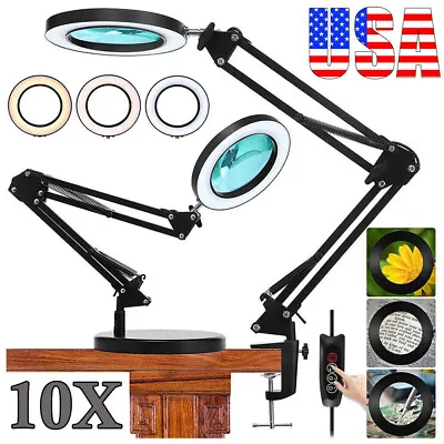 $30.50 • Buy 72LED 2-in-1 Magnifier LED Lamp 10X Magnifying Glass Table Light With Clamp&Base