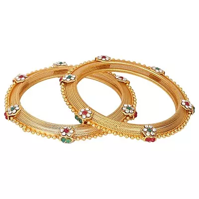 Indian Bollywood Style Gold Plated Set Of 2 CZ Chudi Jewelry Bangle Set • $19.99