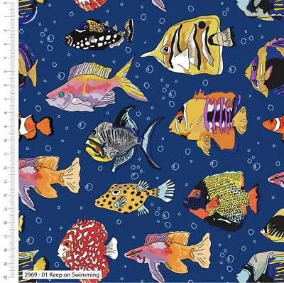 Crafts Fabrics Sea Life Nautical Fish Seahorse Seaweed 100% Cotton Organic • £12.99