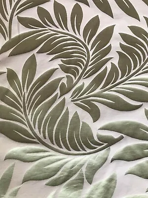 £6 • Buy CURTAIN FABRIC Green Silk Cotton Luxury Leaf Textured Fabric Upholstery Sale