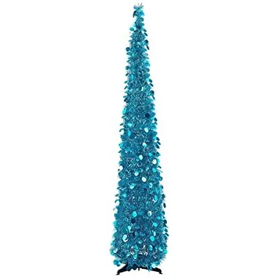  5ft Pop Up Christmas Tinsel Tree With Lights Easy-Assembly Coastal Blue • $56.95