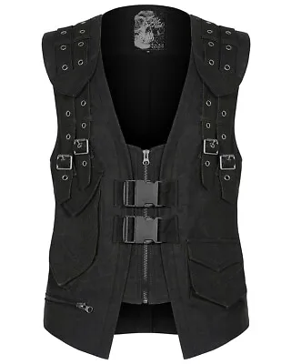 Punk Rave Mens Gothic Apocalyptic Tactical Armour Waistcoat Vest Top Green Black • $83.34