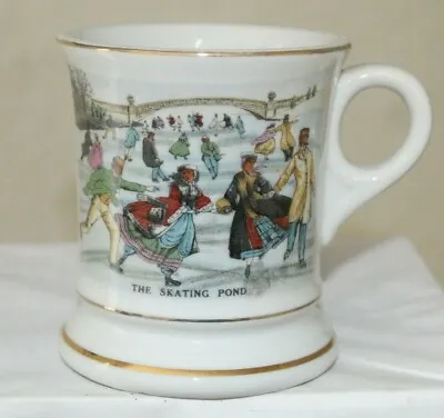 Antique Mustache Saver Coffee Cup Mug  The Skating Pond  Porcelain Vintage #220 • $8.44