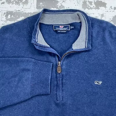 Vineyard Vines Sweater Men XXL 2XL Blue Pullover Knit Sweatshirt Quarter Zip * • $25.91