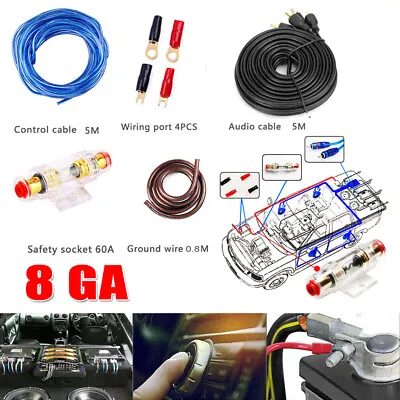 8 Gauge Amplifier Wiring Kit Car Power Cable Audio Ground Control Cable AGU FUSE • £7.49