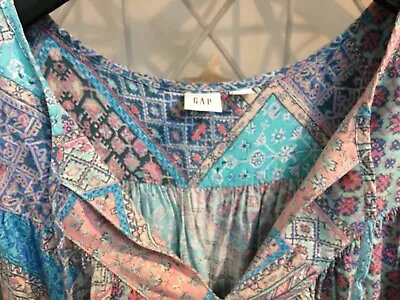 Gap Pastel Blue Pink Paisley Hippy Boho Summer Beach Festival Dress Size 12 • £9.99