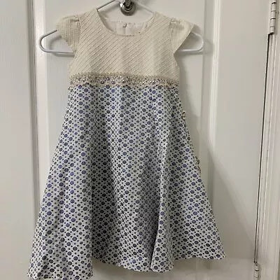 Girls Fancy Easter Or Flower Girl Dress Sparkling Cream And Blue • $7