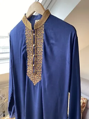 £60 • Buy Mens Size 46 Indian Pakistani Kurta Sherwani Wedding Clothes Navy Blue Gold