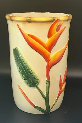 Pacific Rim Hand Painted Tropical Bird Of Paradise 8  Ceramic Wine Cooler Vase • $29