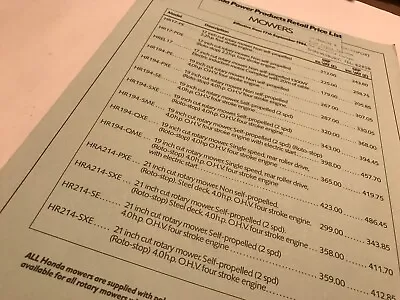 HONDA Power Products Mowers Tillers Original Uncirculated 1984 Price List • £9