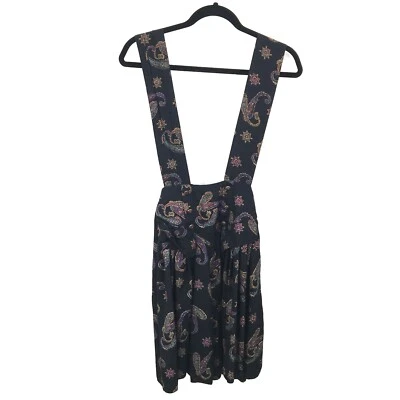 $50 • Buy Vintage 80s 90s High Waist Overall Suspender Gaucho Shorts Black Paisley 11 12