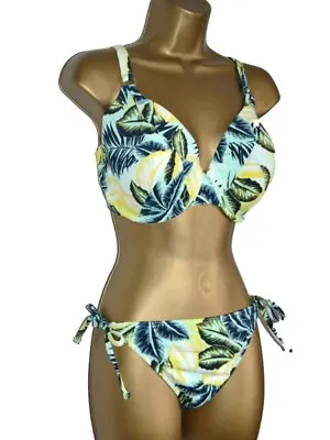 £9.95 • Buy MnS Leaf Print 7204 Bikini Moulded/Padded Cup Top With FREE Tie Side Bottoms  